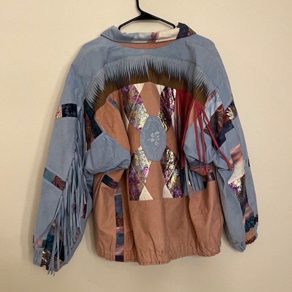 Vintage Handmade Patchwork Faux Suede Jacket L - Picture 8 of 10